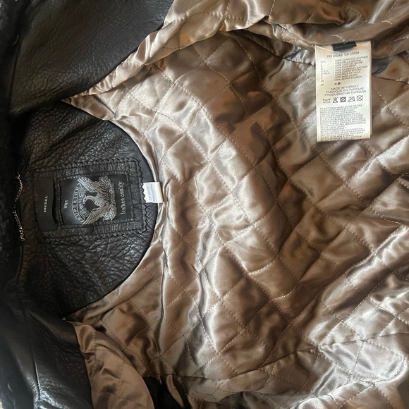 Diesel black leather bomber jacket removable shearling collar vintage XS - Picture 3 of 6